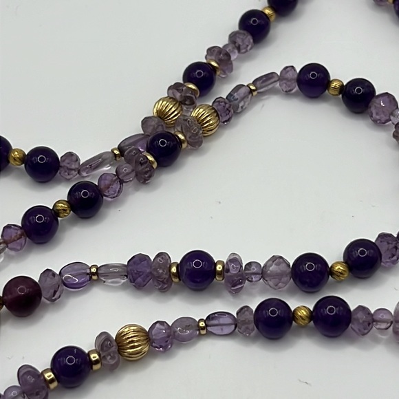 AMETHYST, GLASS, AND GOLD BEAD ARTISAN WRAP NECKLACE 63” - Picture 5 of 11